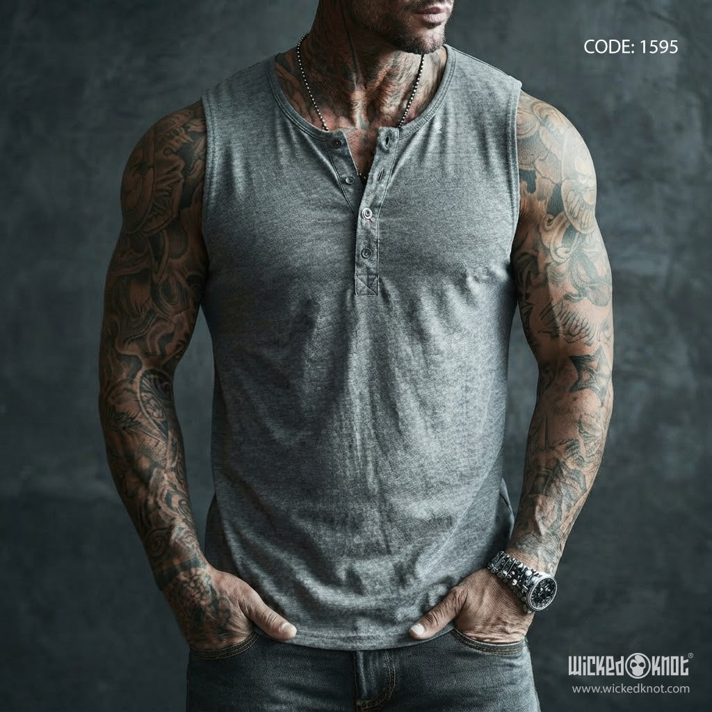 Steel Grey - Sleeveless Henley WKB1595