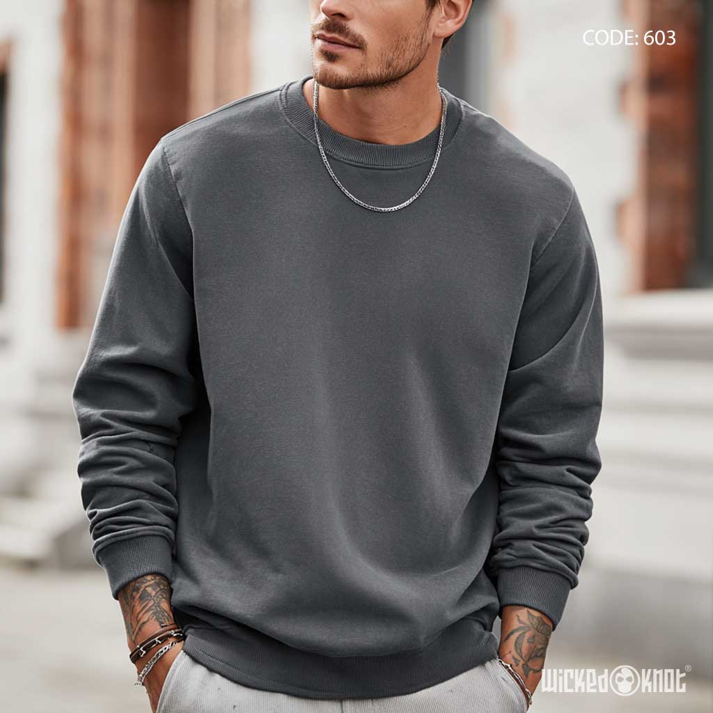 Basic Round Gray Sweatshirt - Essentials wks603