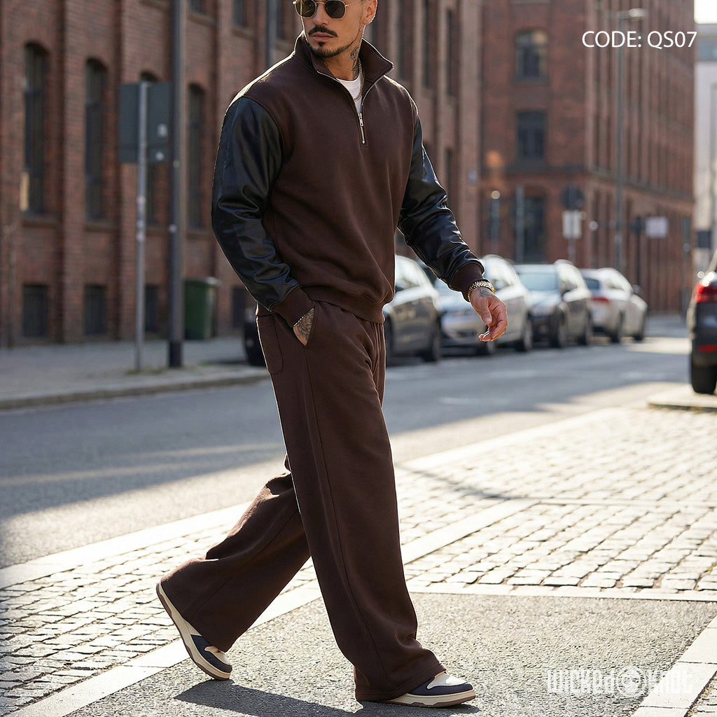 Brown Leather Sleeves Quarter and Pants - Full Set - QS07