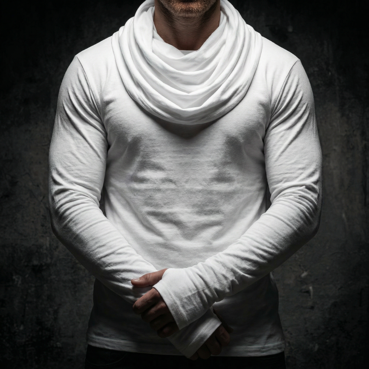 White Avant Garde Built in Scarf Undershirt - wks424