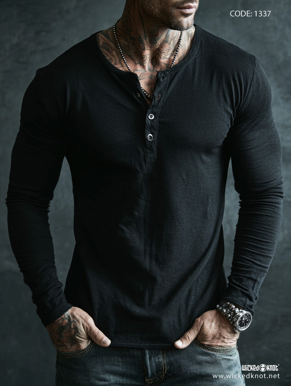 Black Henley Shirt - wkb1337
