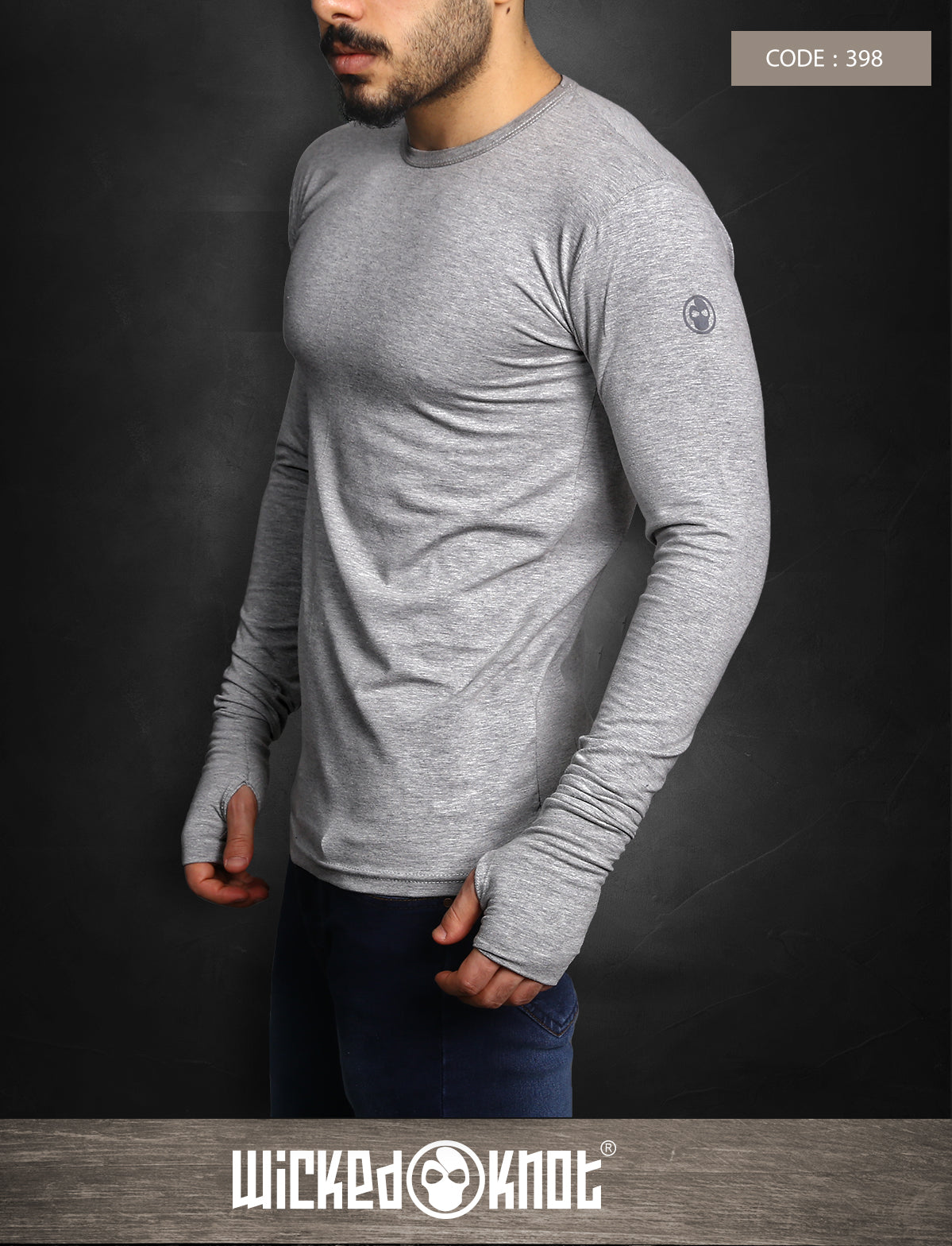 Grey Builtin Gloves - Long Sleeve Undershirt - wks398