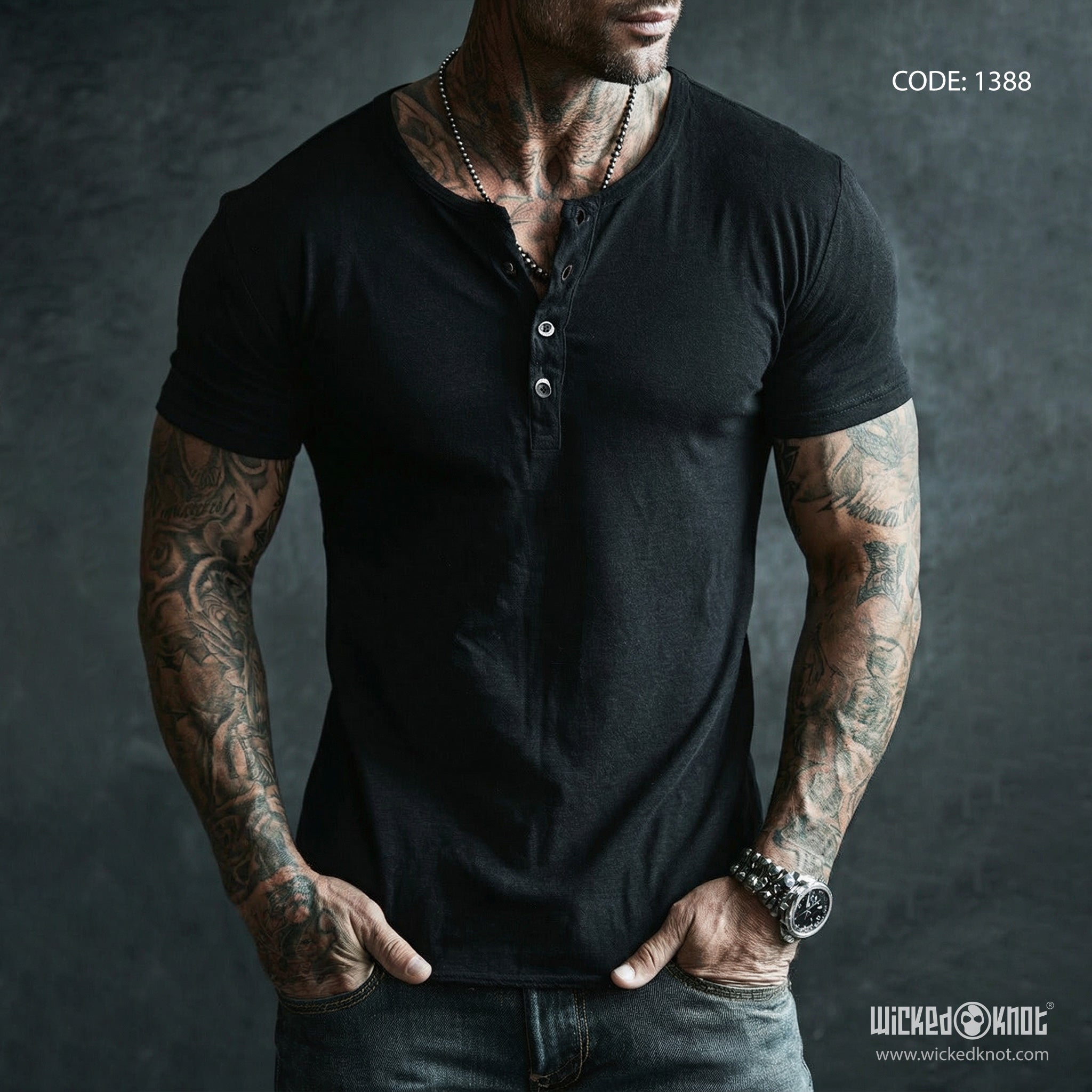Black Henley Half Sleeve WKB1388