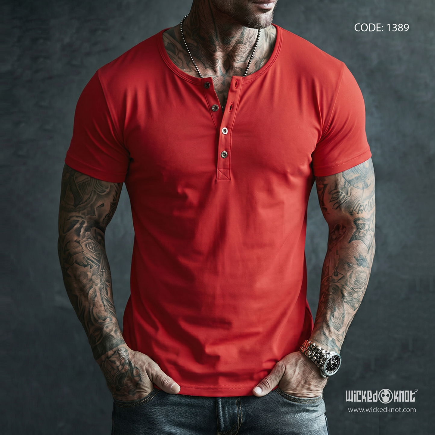 Red Henley Half Sleeve WKB1389