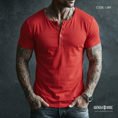 Red Henley Half Sleeve WKB1389