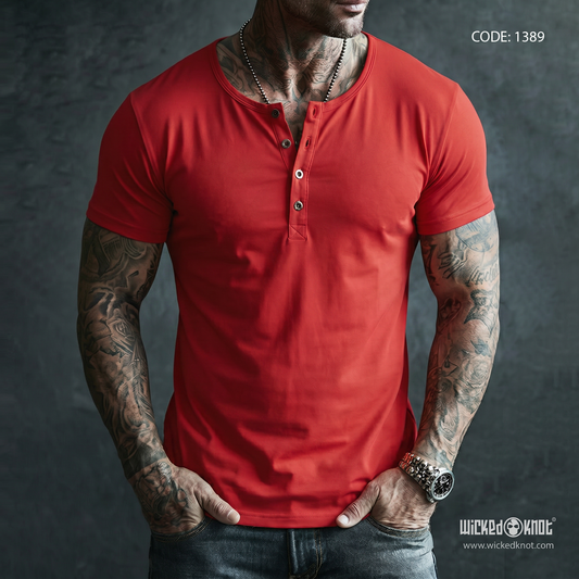 Red Henley Half Sleeve WKB1389