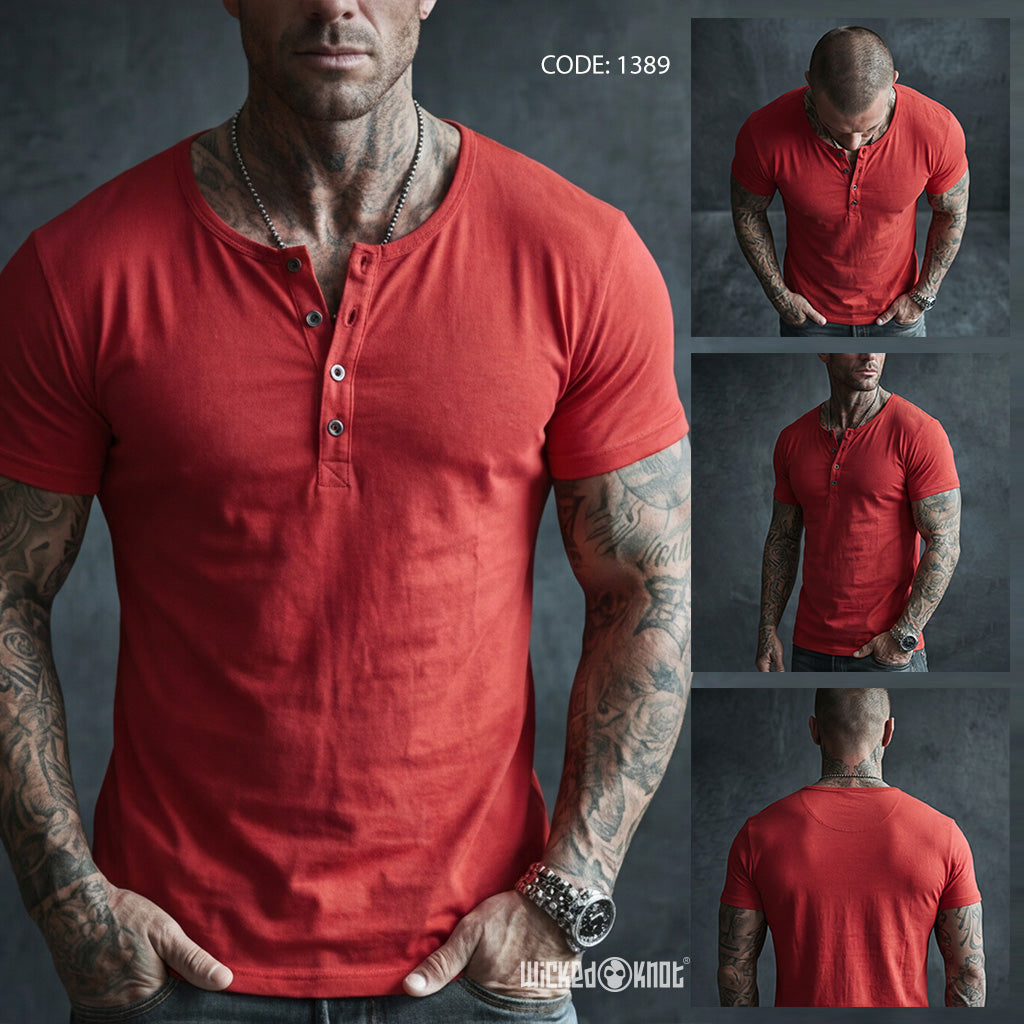 Red Henley Half Sleeve WKB1389