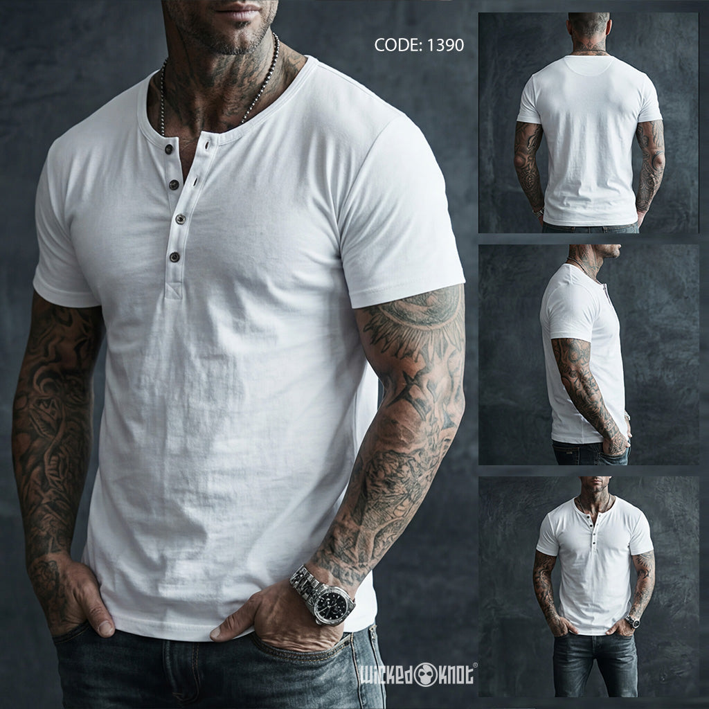 White Henley Half Sleeve WKB1390