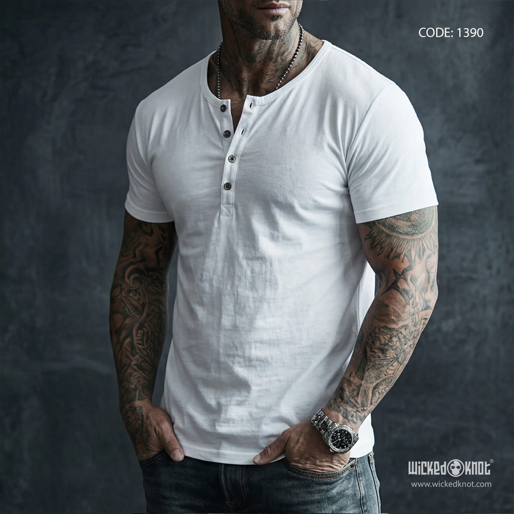 White Henley Half Sleeve WKB1390
