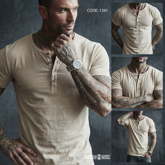 Beige Henley Half Sleeve WKB1391