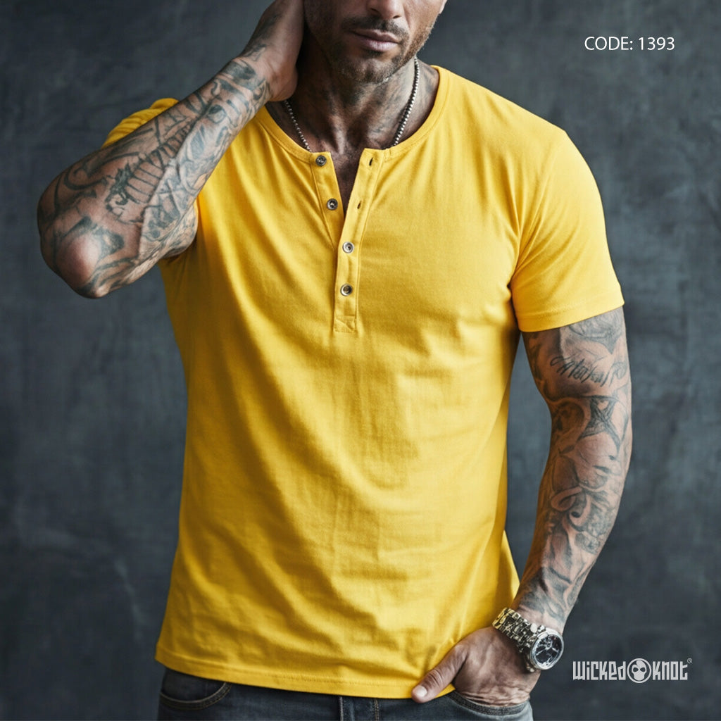 Yellow Henley Half Sleeve WKB1393