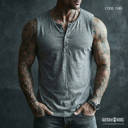 Steel Grey - Sleeveless Henley WKB1595