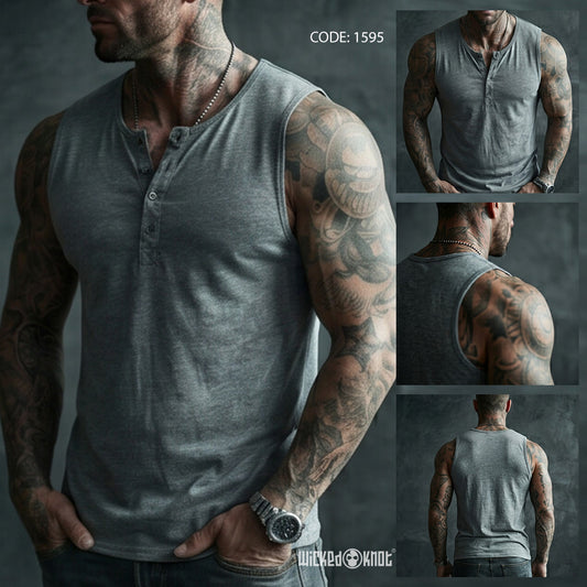 Steel Grey - Sleeveless Henley WKB1595