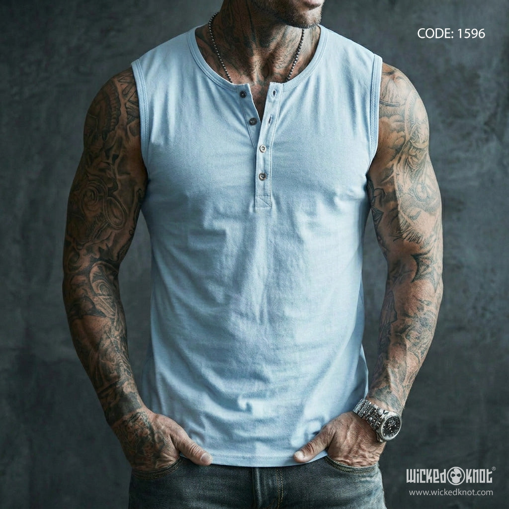 Ice Blue - Sleeveless Henley WKB1596