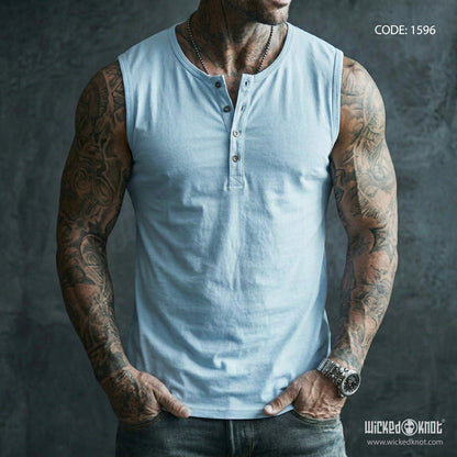 Ice Blue - Sleeveless Henley WKB1596