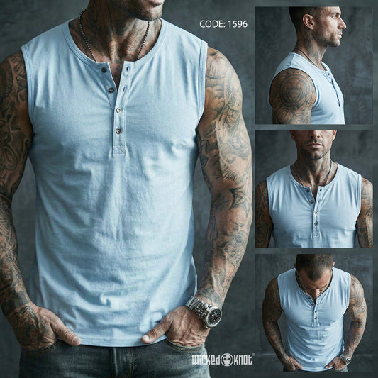 Ice Blue - Sleeveless Henley WKB1596