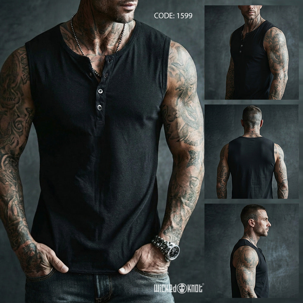 Black - Sleeveless Henley WKB1599