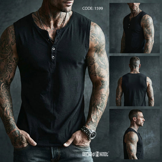 Black - Sleeveless Henley WKB1599