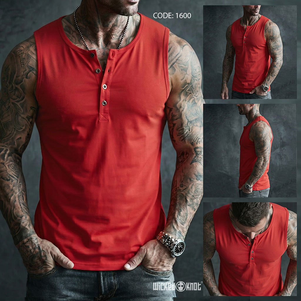 Red - Sleeveless Henley WKB1600