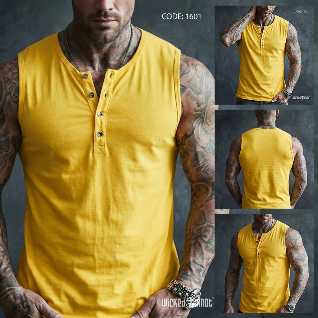 Yellow - Sleeveless Henley WKB1601