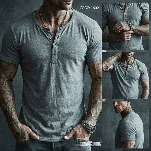 Steel Grey Henley Half Sleeve WKB1602