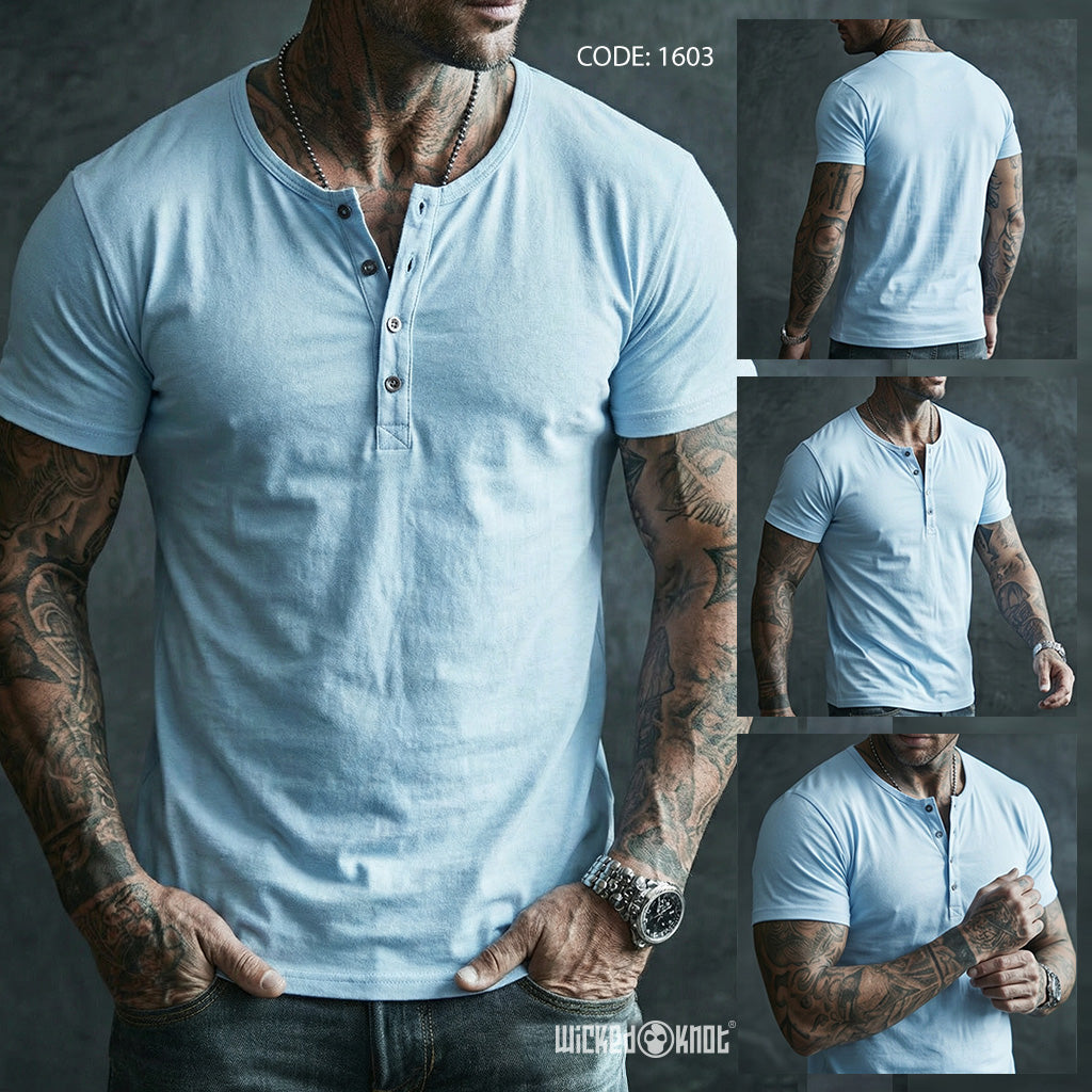 Ice Blue  Henley Half Sleeve WKB1603