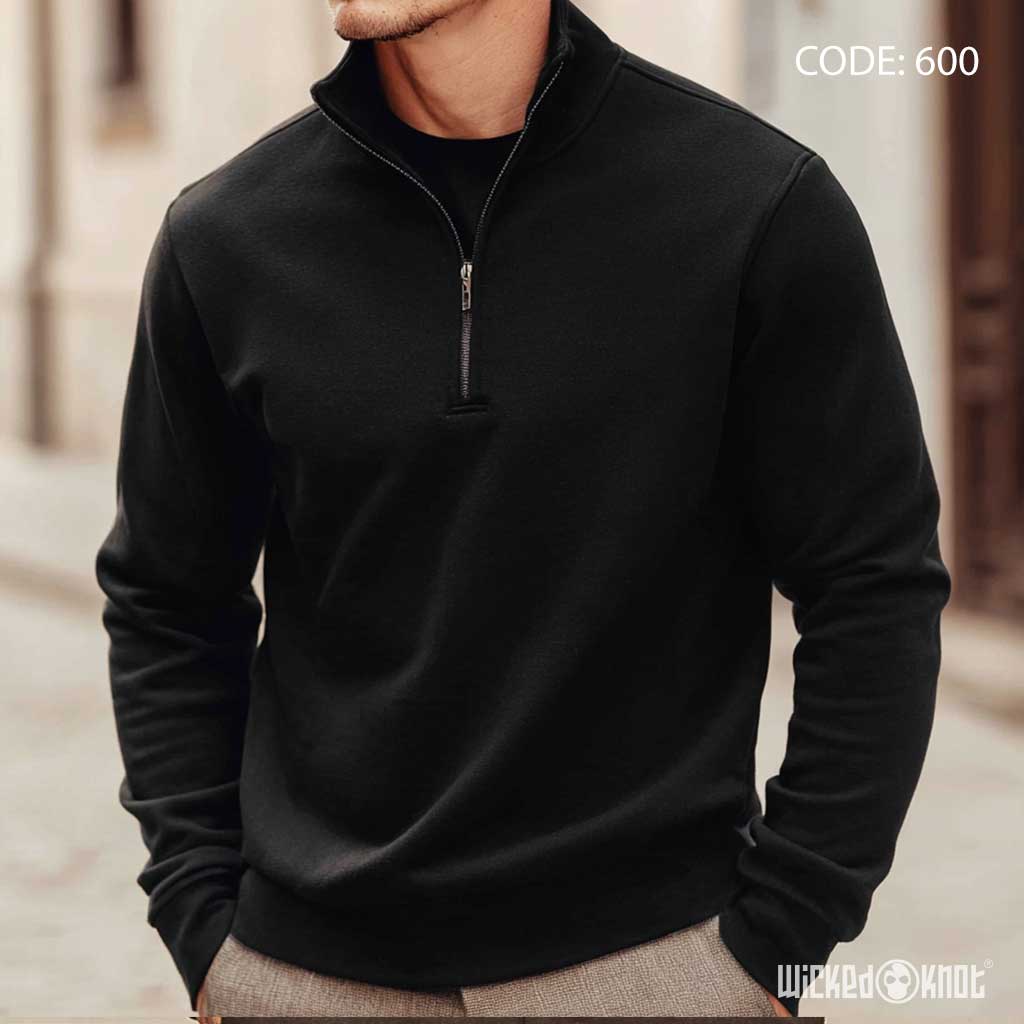 Quarter Zipper Black Sweatshirt - Essentials wks600