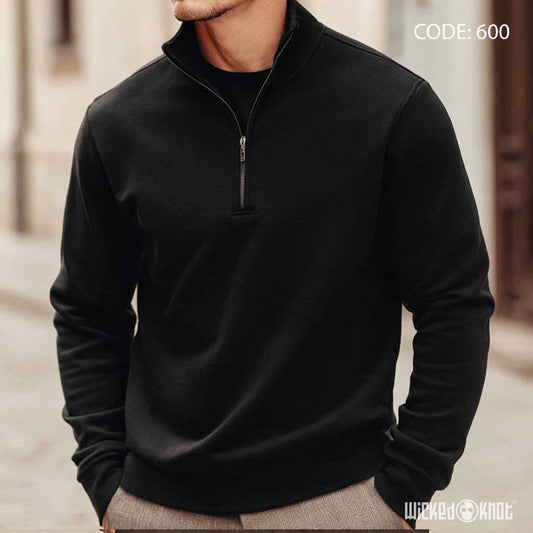 Quarter Zipper Black Sweatshirt - Essentials wks600