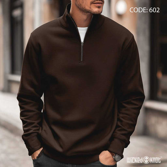 Quarter Zipper Brown Sweatshirt - Essentials wks602