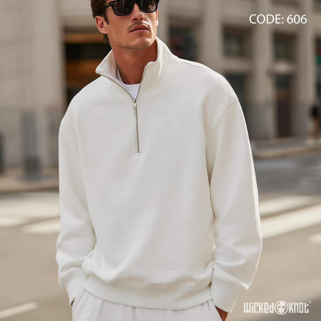 Quarter Zipper white Sweatshirt - Essentials wks606
