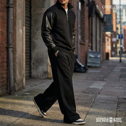 Black Leather Sleeves Quarter and Pants  - Full Set - QS06