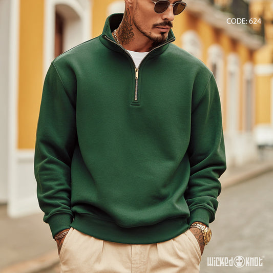 Quarter Zipper Emerald Green Sweatshirt - Essentials wks624