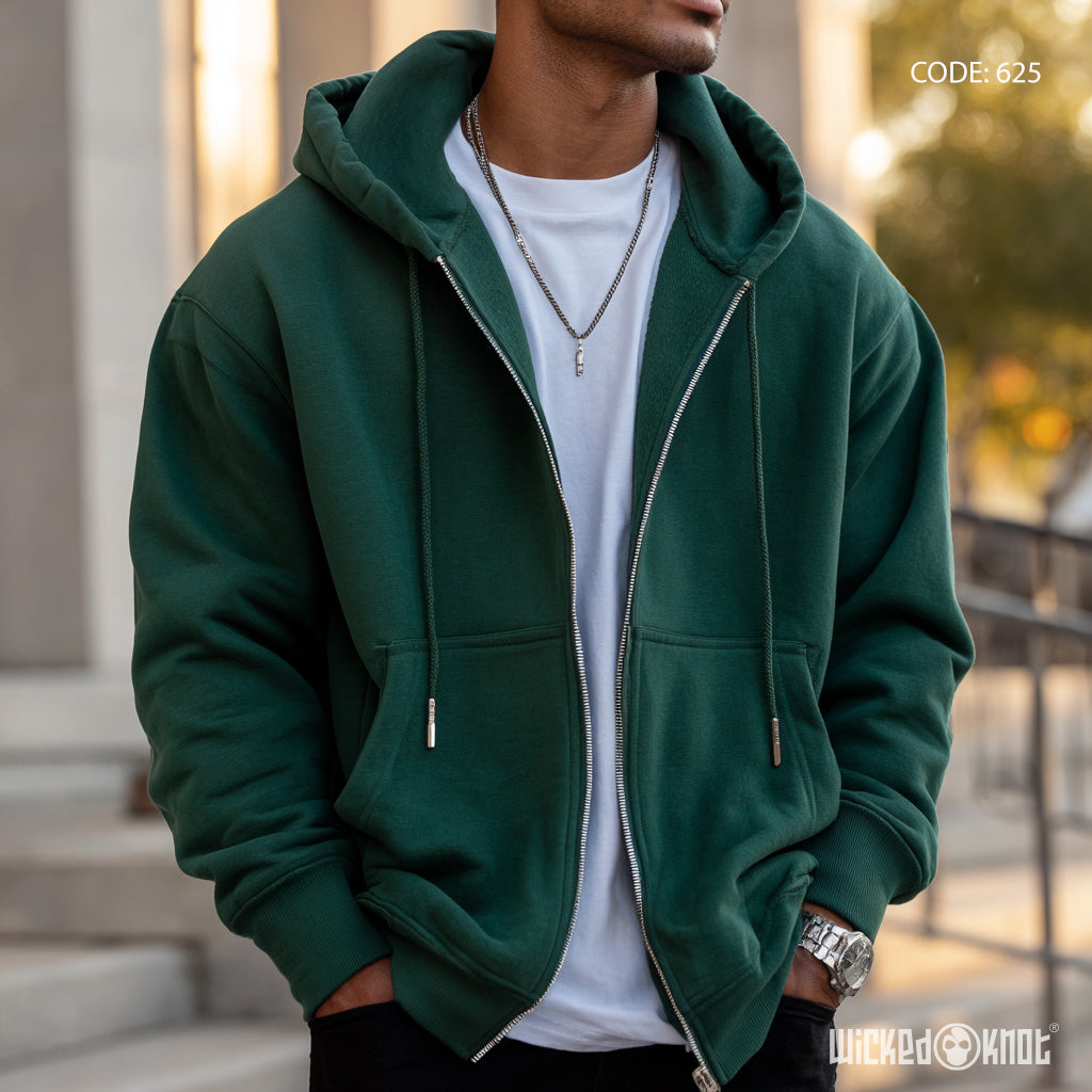 Emerald Green Zipper Hoodie - Essentials wks625
