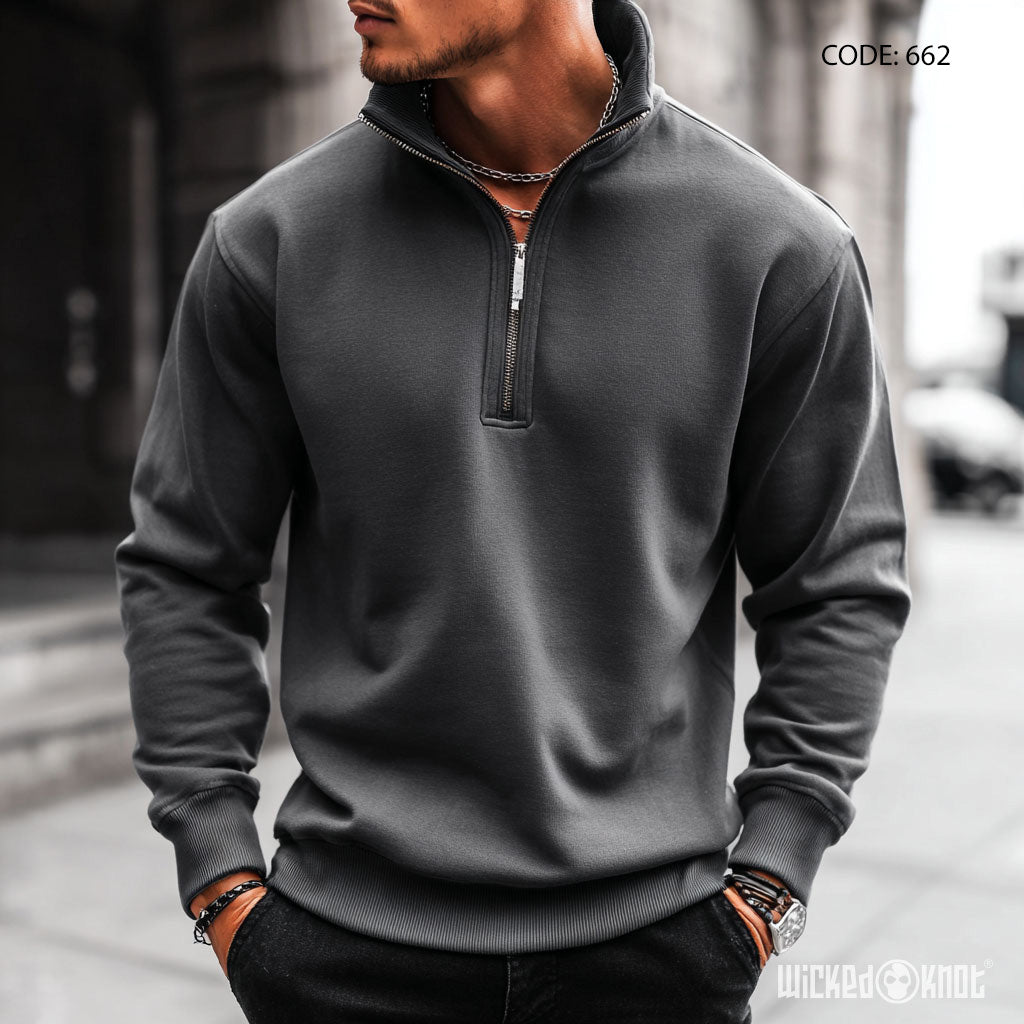 Quarter Zipper Gray Sweatshirt - Essentials - WKS662