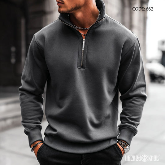 Quarter Zipper Gray Sweatshirt - Essentials - WKS662