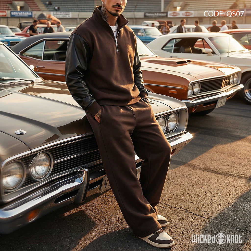 Brown Leather Sleeves Quarter and Pants  - Full Set - QS07