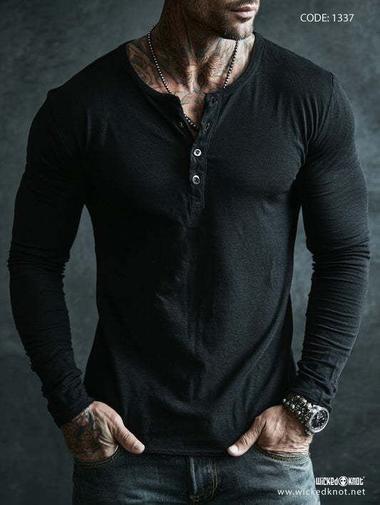 Black Henley Shirt - wkb1337