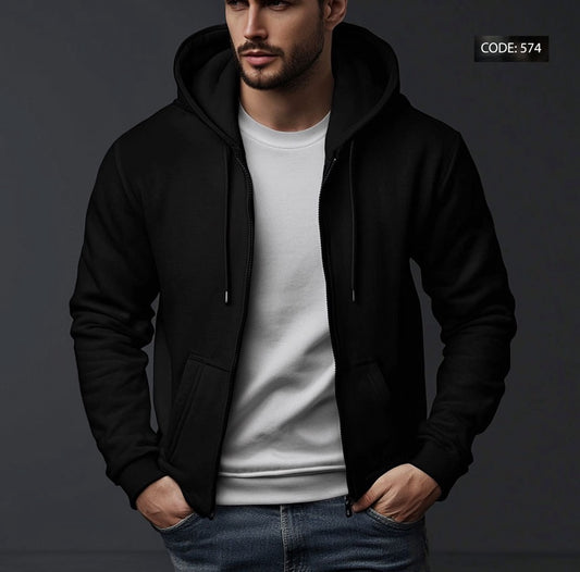 Basic Black Zipper Hoodie - Hoodie -wk574