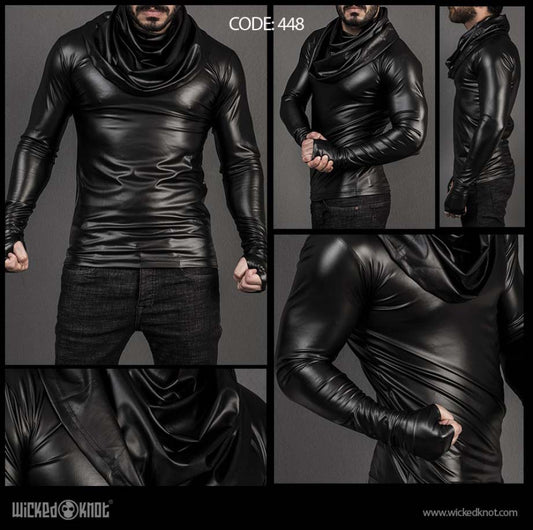 Leather Avant Garde Built in Scarf Undershirt