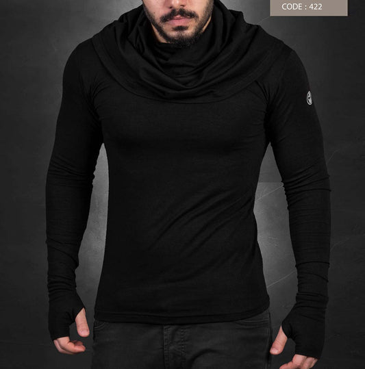 Black Avant Garde Built in Scarf Undershirt - wks422