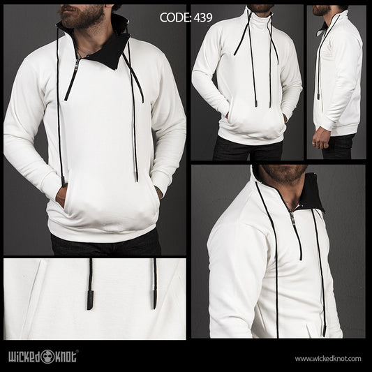 Double Zip White  - Sweater - wks439