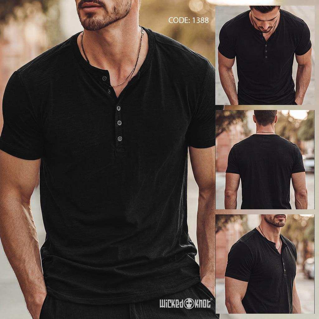 Black Henley Half-Sleeve WKB1388